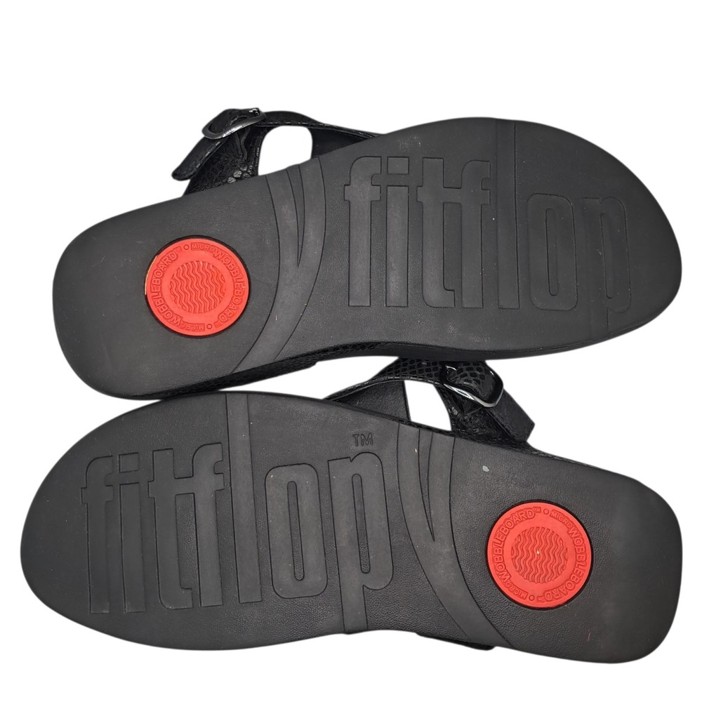 FITFLOP 'The Skinny' Black Print Thong Leather Sandals EUR 41 US 9 Comfort - Picture 4 of 9